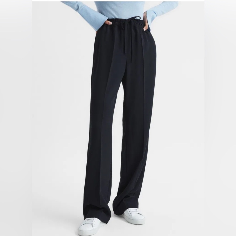 Reiss Women’s Hailey Wide Leg Pull On Black Trousers Size 4
